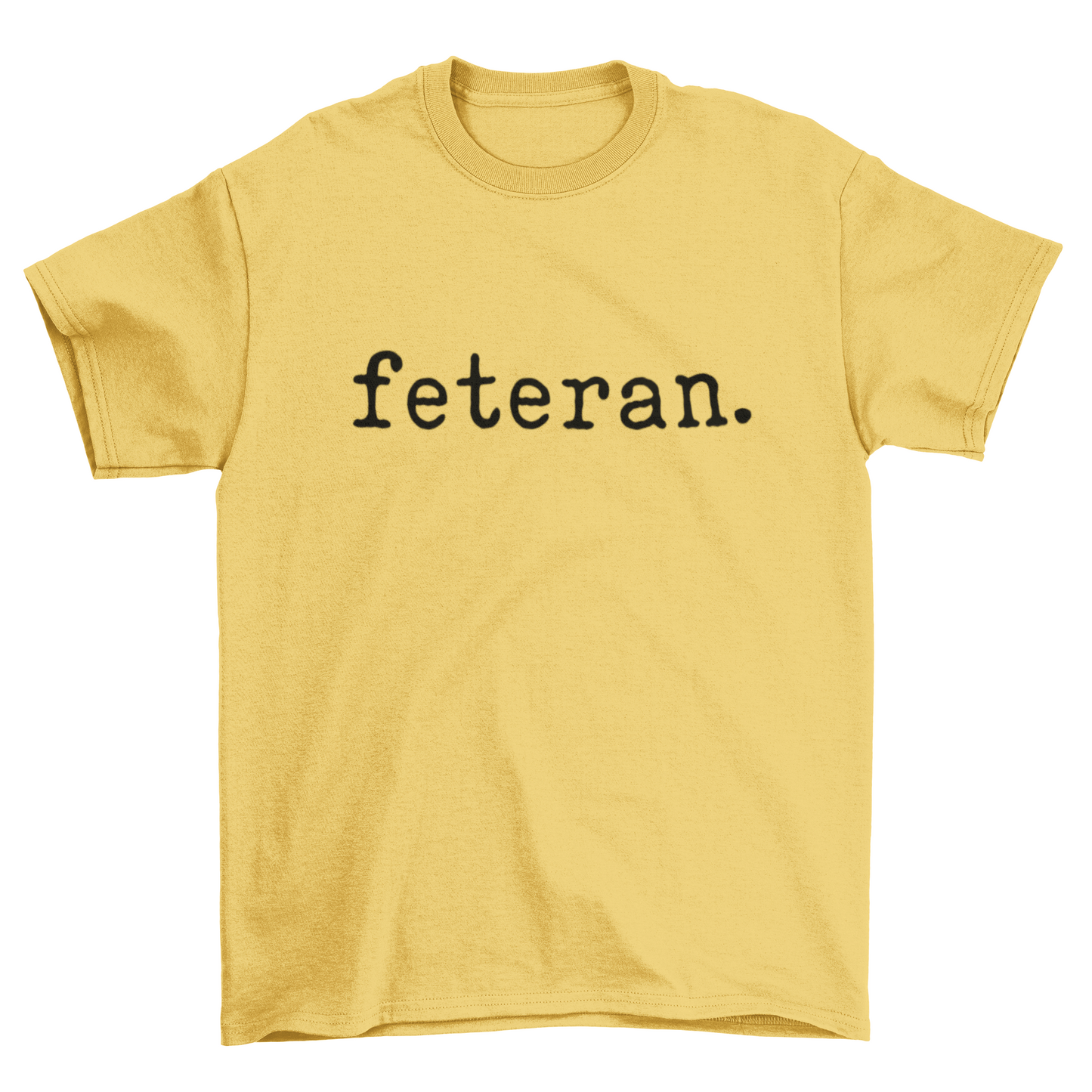 Feteran Short Sleeve Yellow T-Shirt with Black and White Text
