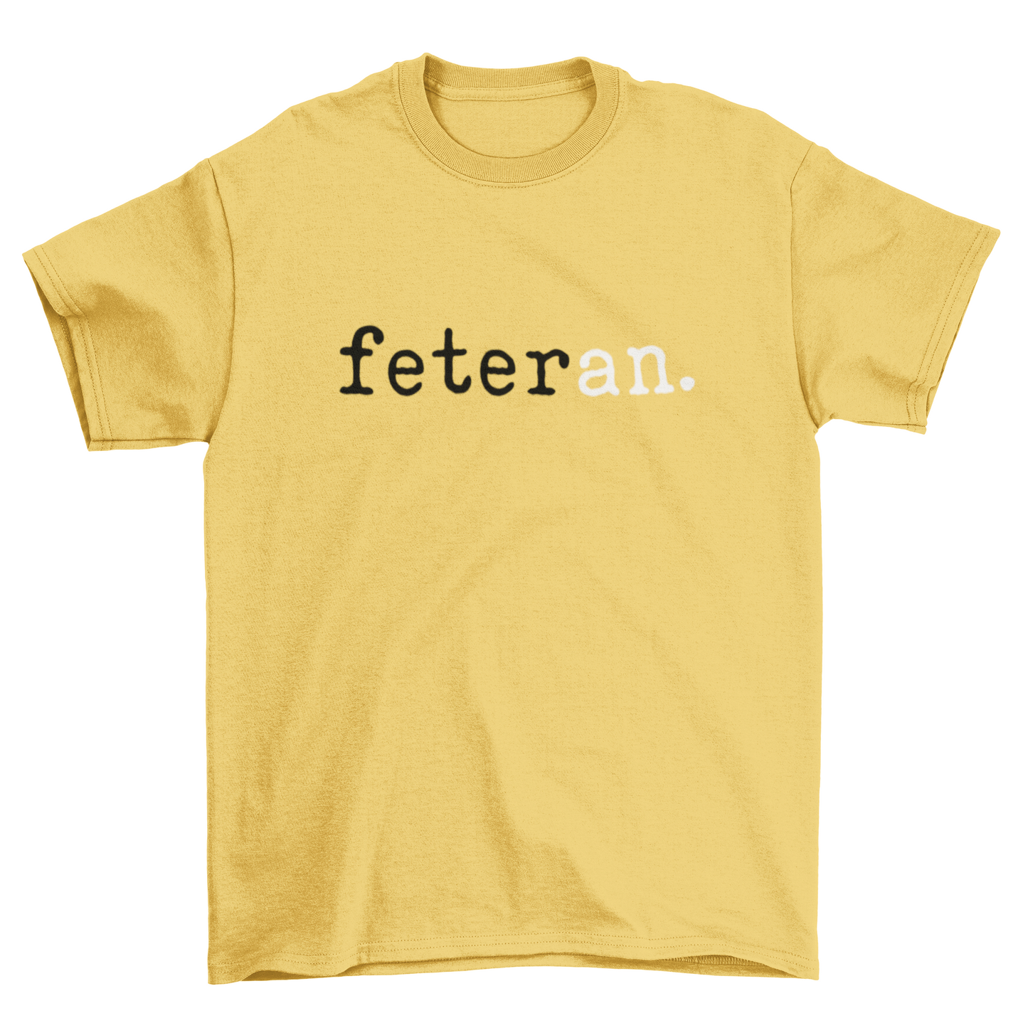 Feteran Short Sleeve Yellow T-Shirt with Black and White Text
