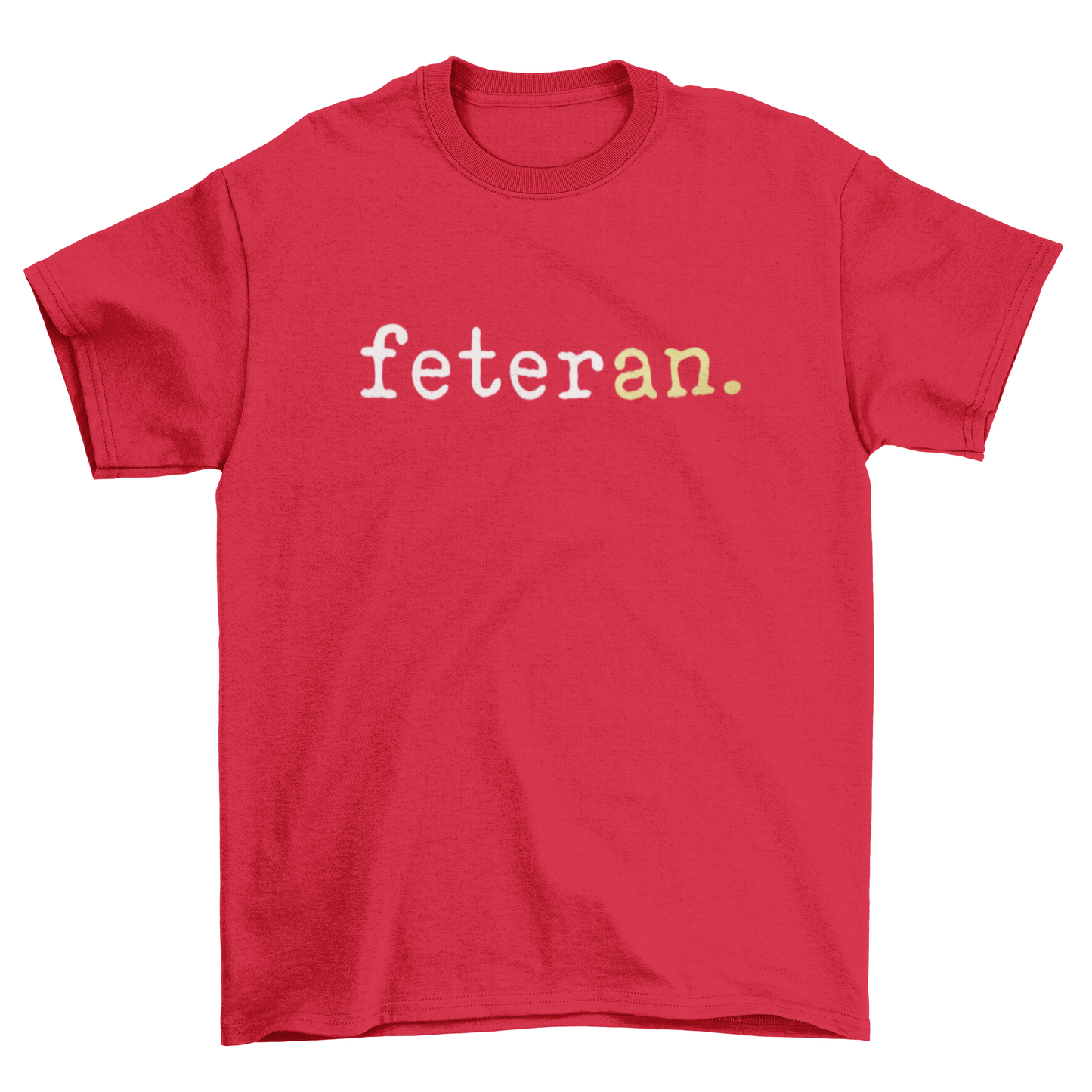 Feteran Short Sleeve Red T-Shirt with White and Gold Text